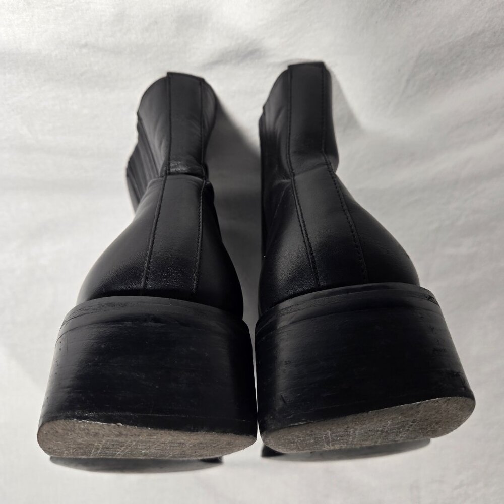 Vintage Y2K 90's BLACK Leather Chunky Platform Block Heel Chelsea Boot Size 10M - Picture 12 of 17